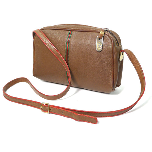 OLD Gucci 総革パイピングシェリー ショルダー(茶)