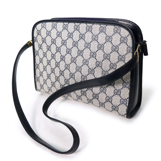 OLD Gucci 外ポケット付GG柄ワンショルダー(青)