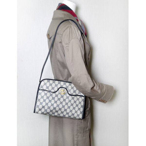OLD Gucci 外ポケット付GG柄ワンショルダー(青)