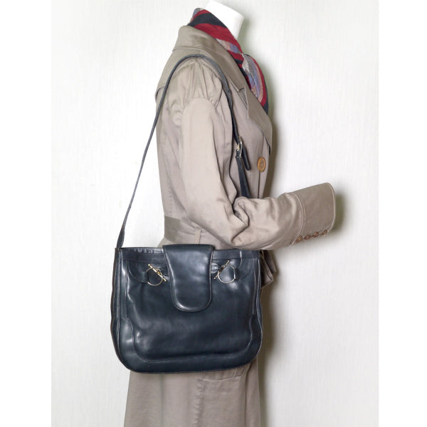 OLD Gucci 総革バケツ型マンテル金具ショルダー(濃紺)