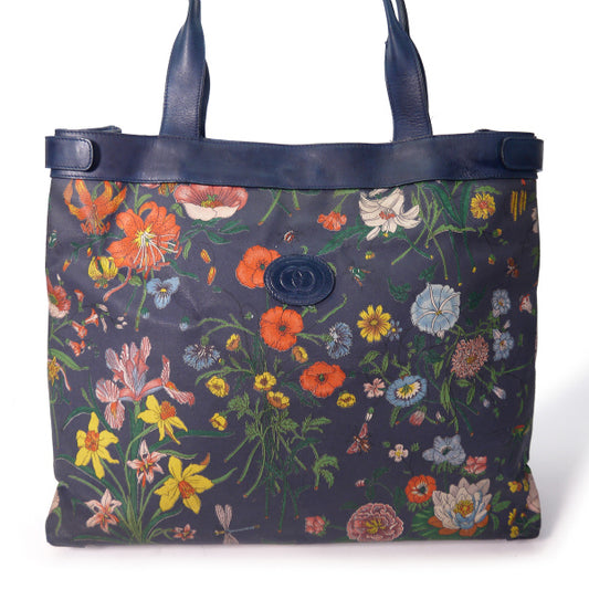 OLD Gucci フローラ大型トートバッグ(紺)