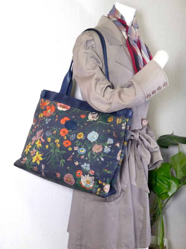 OLD Gucci フローラ大型トートバッグ(紺)