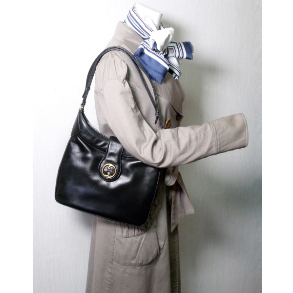 OLD Gucci 1973総革2WAYショルダーバッグ(黒)