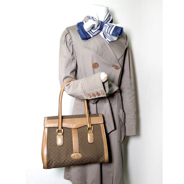 OLD Gucci マイクロGGジャガード ハンドバッグ(茶)