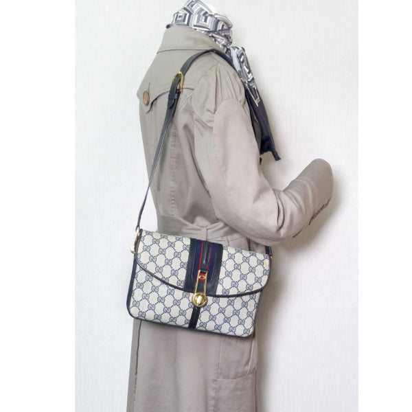 OLD Gucci レア!ロック金具シェリーショルダー(青)