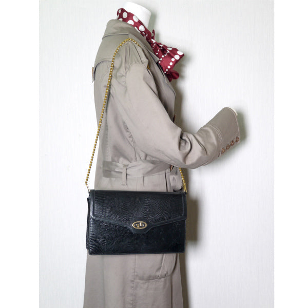OLD Gucci リザード革 チェーンクラッチ(黒)