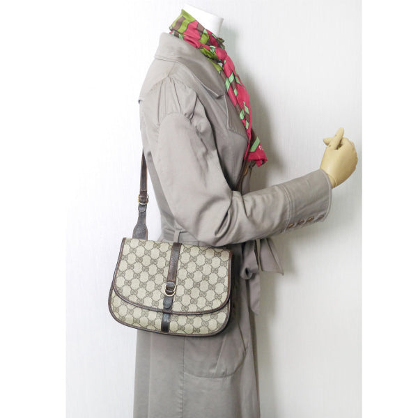 OLD Gucci GG柄ダブルフラップショルダーバッグ(茶)
