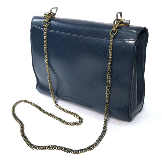 OLD Gucci 総革アコーディオン2WAYチェーンショルダー(紺)