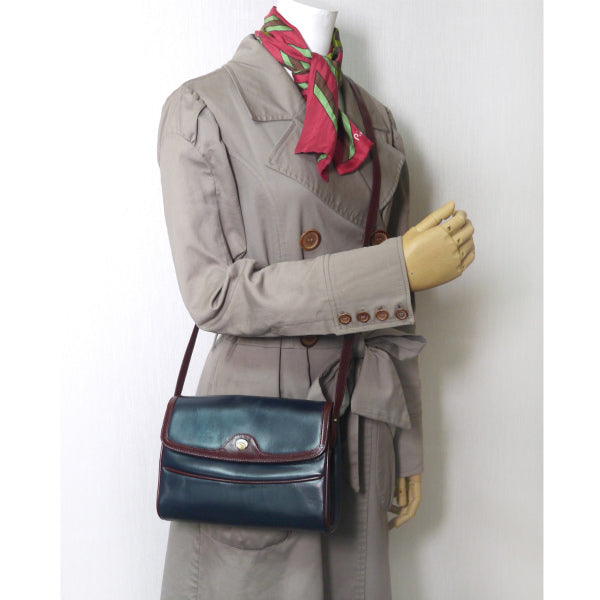 OLD Gucci バイカラー総革2WAYバッグ(ボルドー×紺)