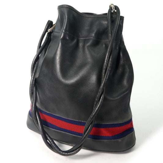 OLD Gucci シェリー巾着レザーショルダー(濃紺)