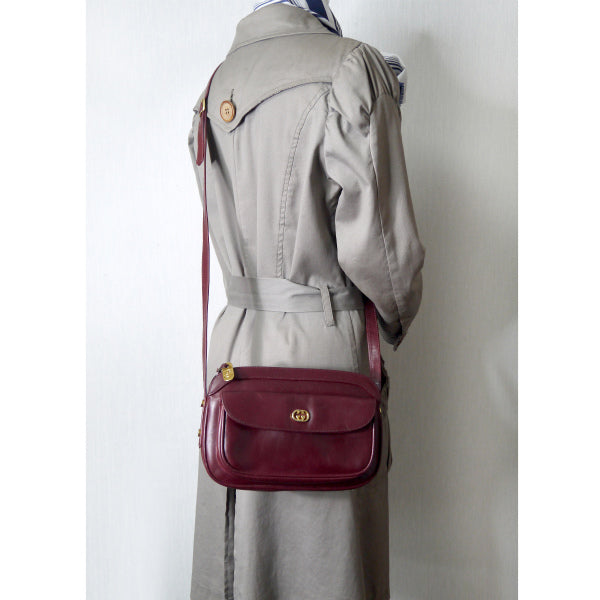 OLD Gucci 総革GG金具 横長ショルダー(ボルドー)