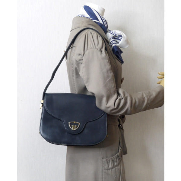 OLD Gucci 70sトライアングルGG総革2WAYショルダー(紺)