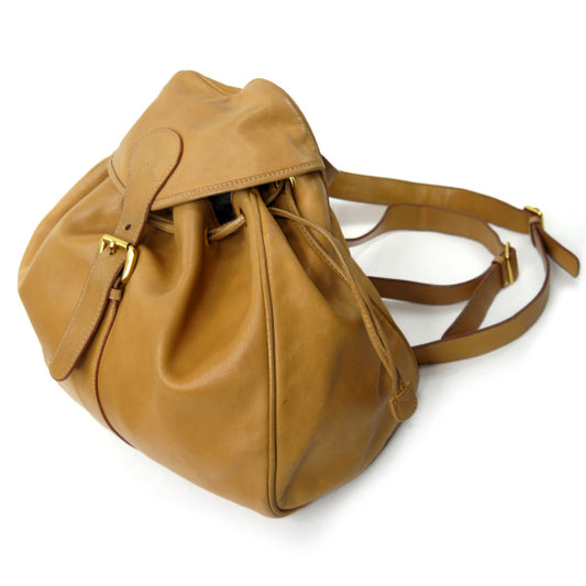 OLD Gucci レザー巾着リュックサック(キャメル)