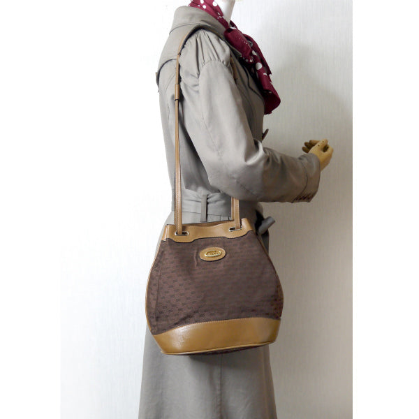 OLD Gucci 筆記体ロゴ巾着型マイクロGGショルダー(茶)