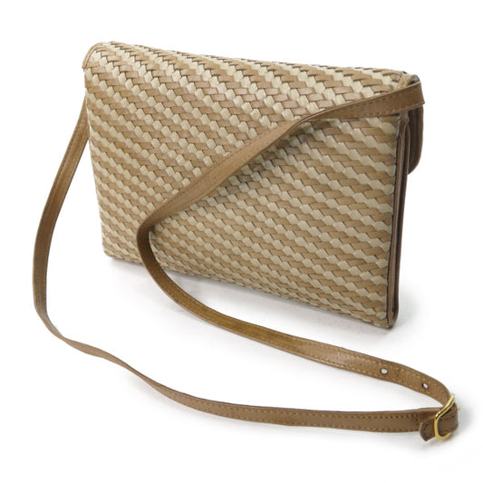 OLD Gucci 編み込みレザーポシェットバッグ(キャメル)