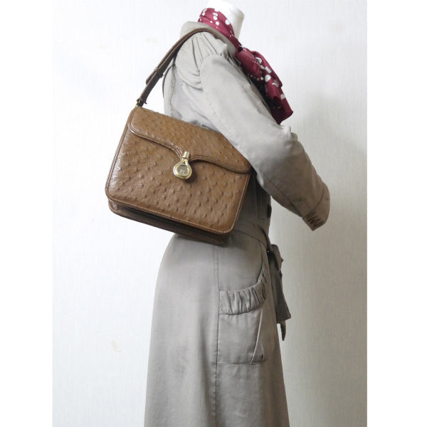 OLD Gucci オーストリッチ2WAYショルダー(茶)