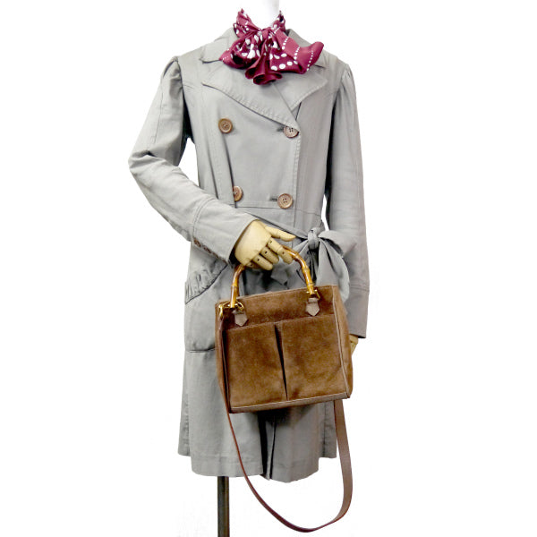 OLD Gucci スエードバンブー2WAYバッグ(茶)