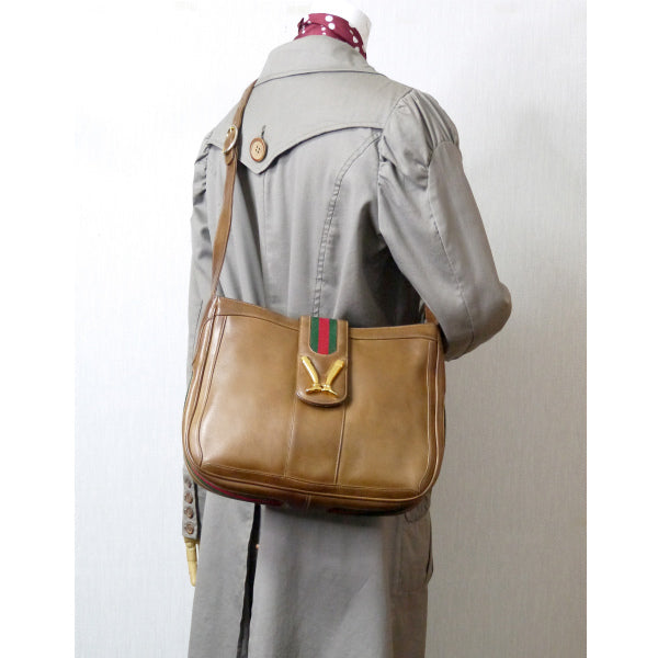OLD Gucci レア!総革ブーツマーク金具ショルダー(飴色キャメル)