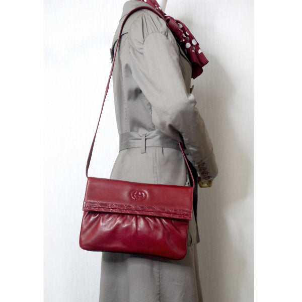 OLD Gucci クロコ×革コンビ2WAYドレープバッグ (深赤)