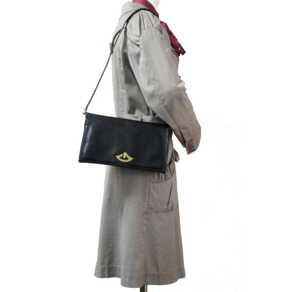 OLD Gucci 稀少Gロゴ高級リザードショルダー(黒)