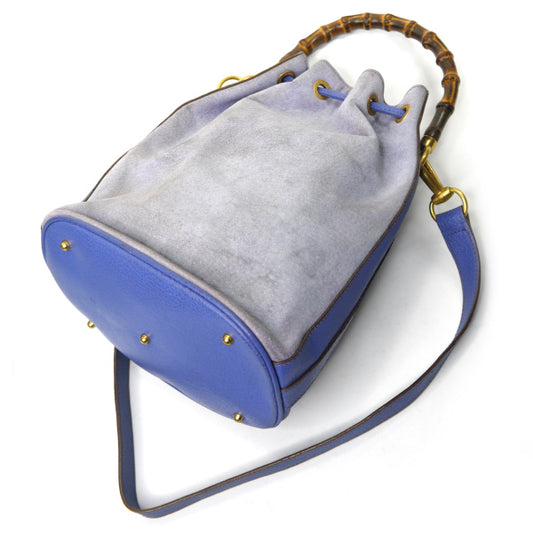 OLD Gucci スエードバンブー巾着ショルダー(青)