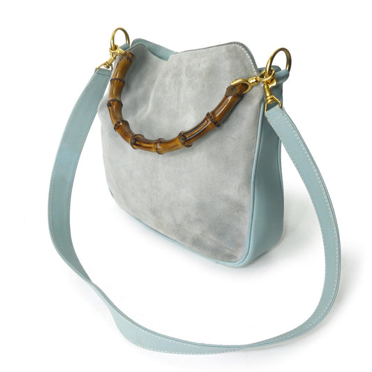 OLD Gucci レア!!ホーボー2Wayスエードバンブーバッグ(水色・中)