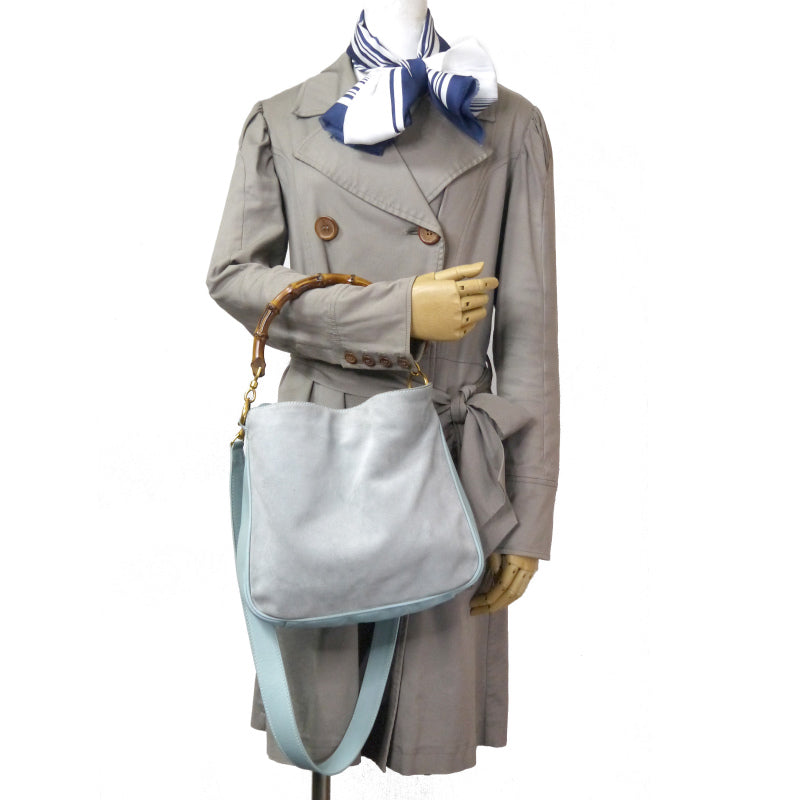 OLD Gucci レア!!ホーボー2Wayスエードバンブーバッグ(水色・中)