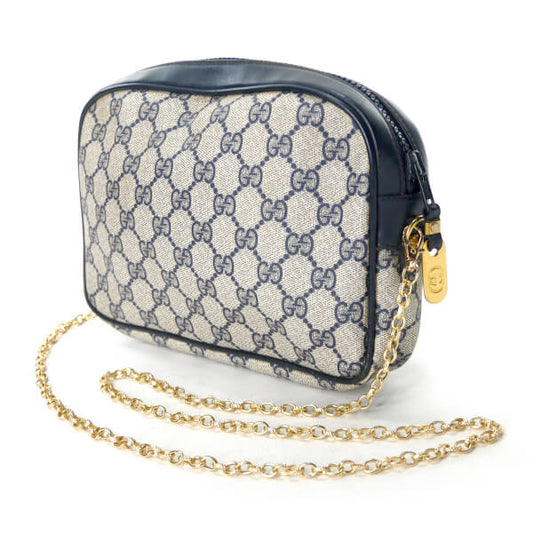 OLD Gucci 70s!筆記体ロゴ チェーンポシェット(青)