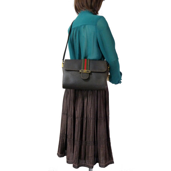 OLD Gucci ピグスキンレザー シェリーショルダー(茶)