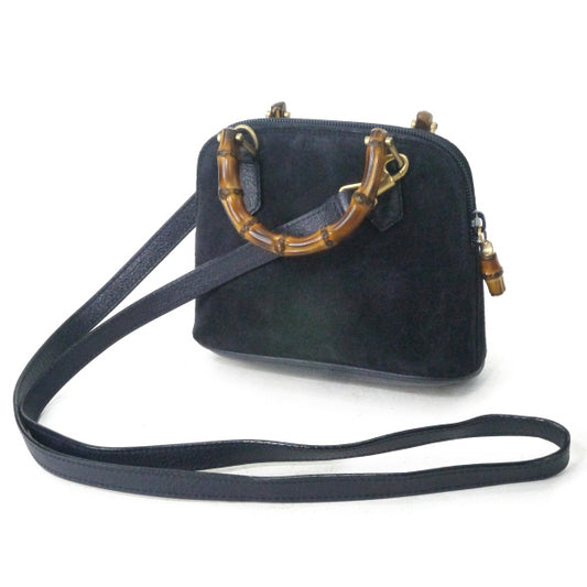 OLD Gucci バンブー×スエード2WAYミニバッグ(濃紺)