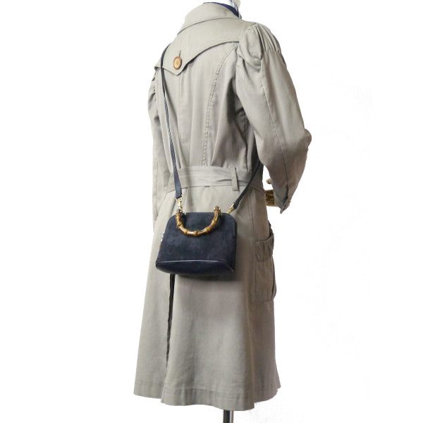 OLD Gucci バンブー×スエード2WAYミニバッグ(濃紺)