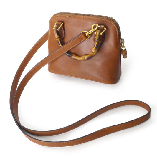 OLD Gucci バンブー総革2WAYミニバッグ(茶)