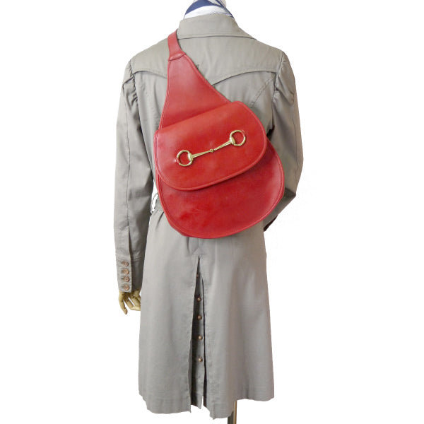 OLD Gucci ホースビット金具レザーワンショルダーリュック(赤)