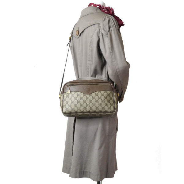 OLD Gucci ロゴエンボスGG柄ショルダーバッグ(茶)