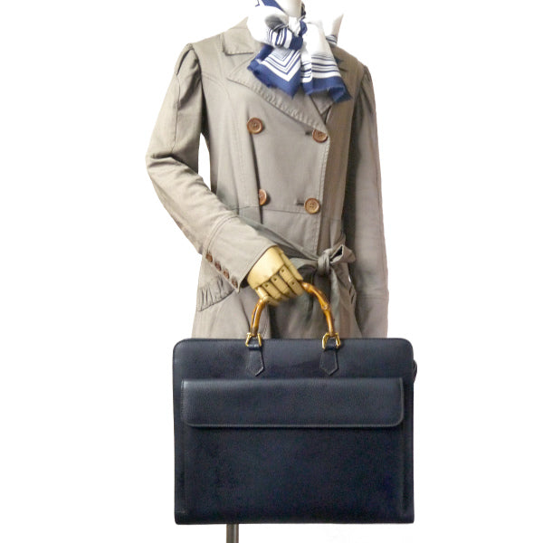 OLD Gucci バンブーハンドル総革ブリーフケース(濃紺)