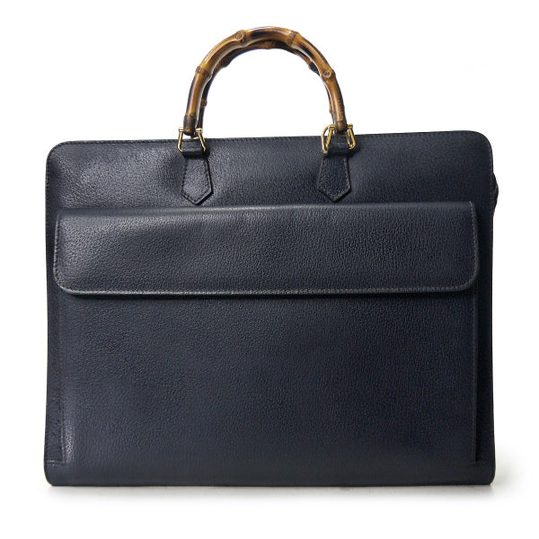OLD Gucci バンブーハンドル総革ブリーフケース（濃紺） – Vintage