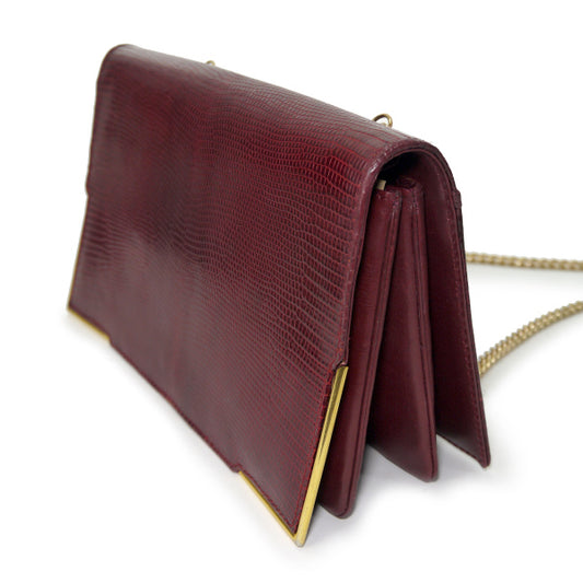 OLD Gucci70sリザード革チェーンバッグ(ボルドー)