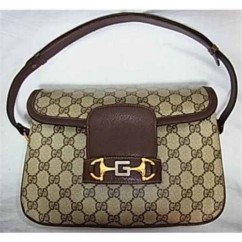OLD Gucci 3層式ホースビット金具ショルダー(茶)
