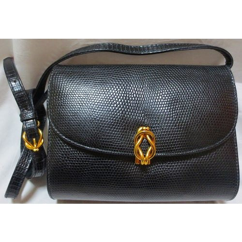 OLD Gucci リザード皮ショルダー(黒)