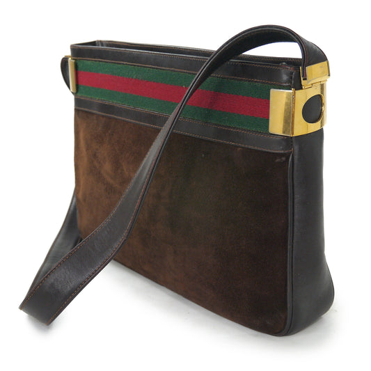 OLD Gucci 70sサイドG金具スエードショルダー(茶)