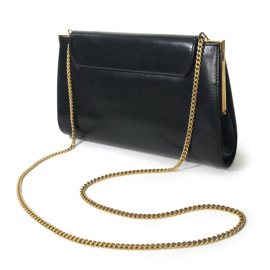 OLD Gucci サークルロゴ金具総革チェーンミニバッグ(黒)