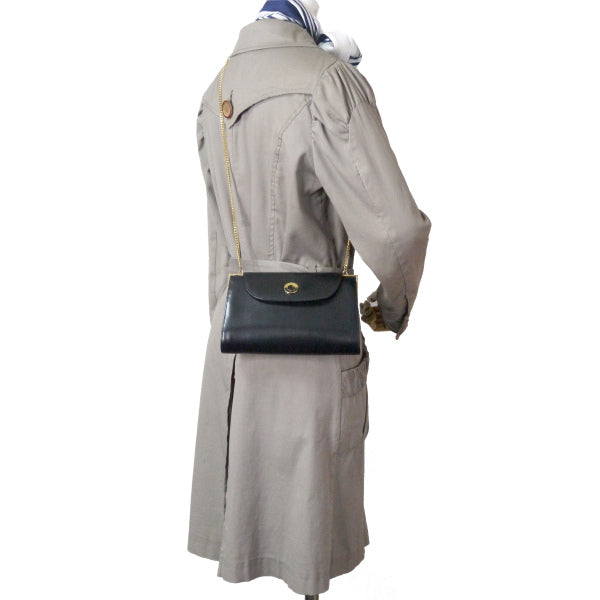 OLD Gucci サークルロゴ金具総革チェーンミニバッグ(黒)