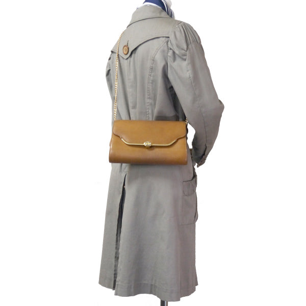 OLD Gucci GGロゴ金具総革チェーンミニバッグ(茶)