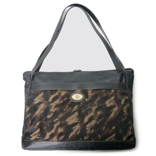 OLD Gucci 70sアニマル柄ハラコ大型トートバッグ(黒)