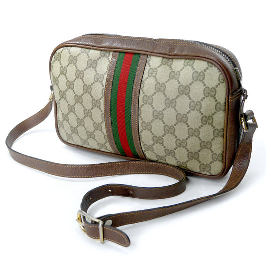 OLD Gucci 横長ショルダ−(縦シェリー・茶)