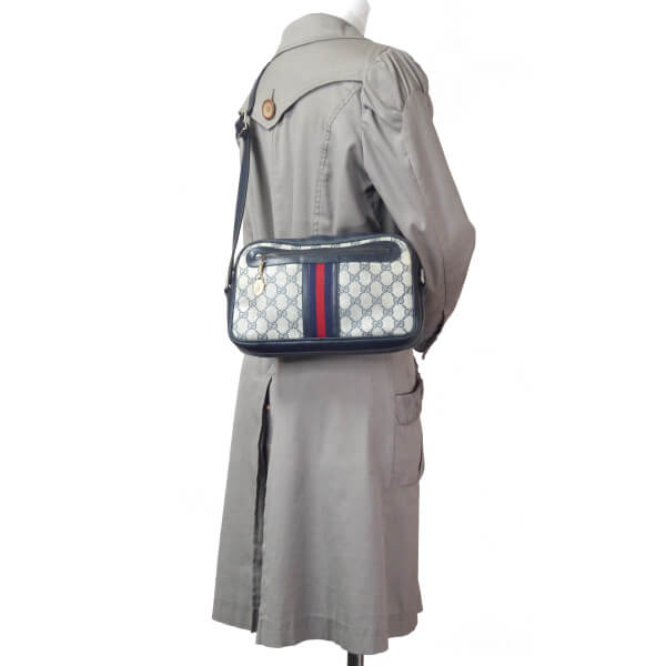 OLD Gucci 横長ショルダ−(縦シェリー・青)