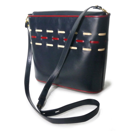 OLD Gucci レザーステッチ総革バケツ型ショルダー(濃紺)