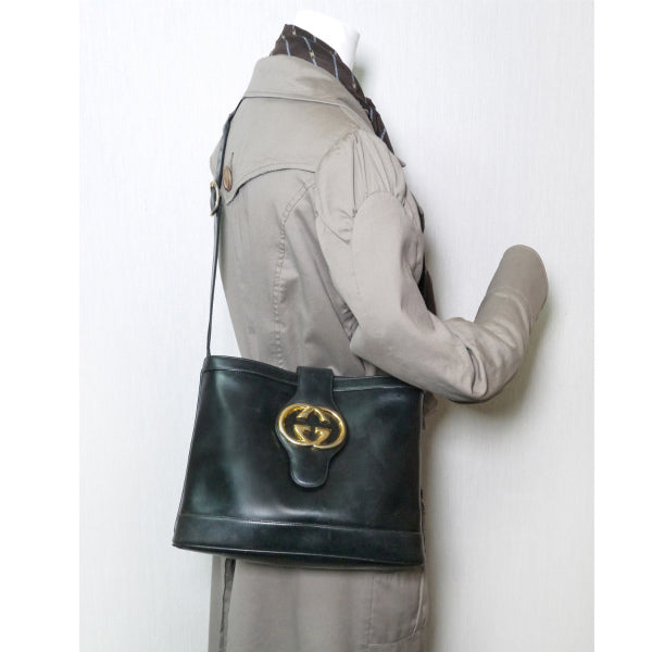 OLD Gucci 総革GG金具バケツ型ショルダー(黒)