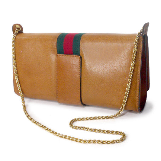 OLD Gucci ピグスキン横長チェーンクラッチバッグ(キャメル)