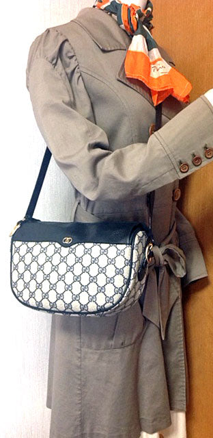 OLD Gucci GG柄モノグラム半円ショルダー(青)